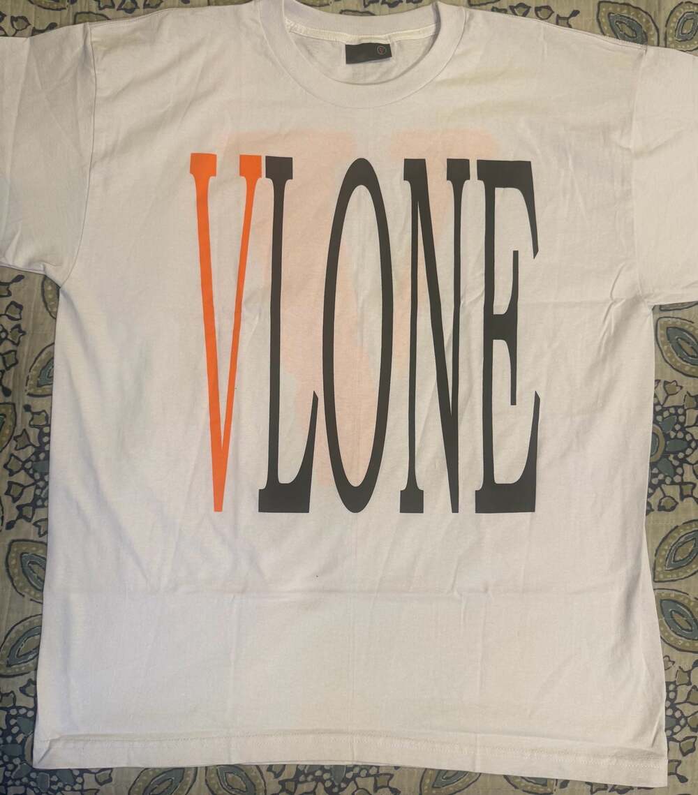 VLONE White and Orange Staple Logo T-Shirt
